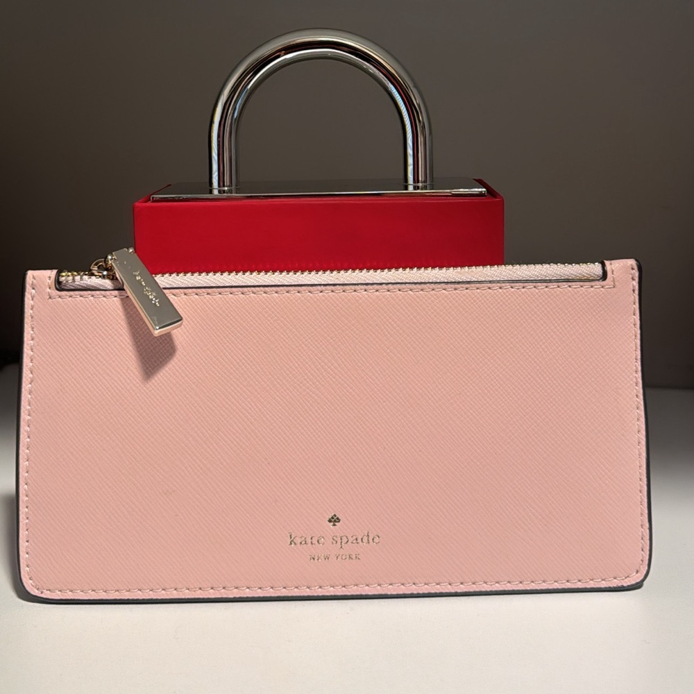 Kate Spade chalk pink thin zip pouch wallet
